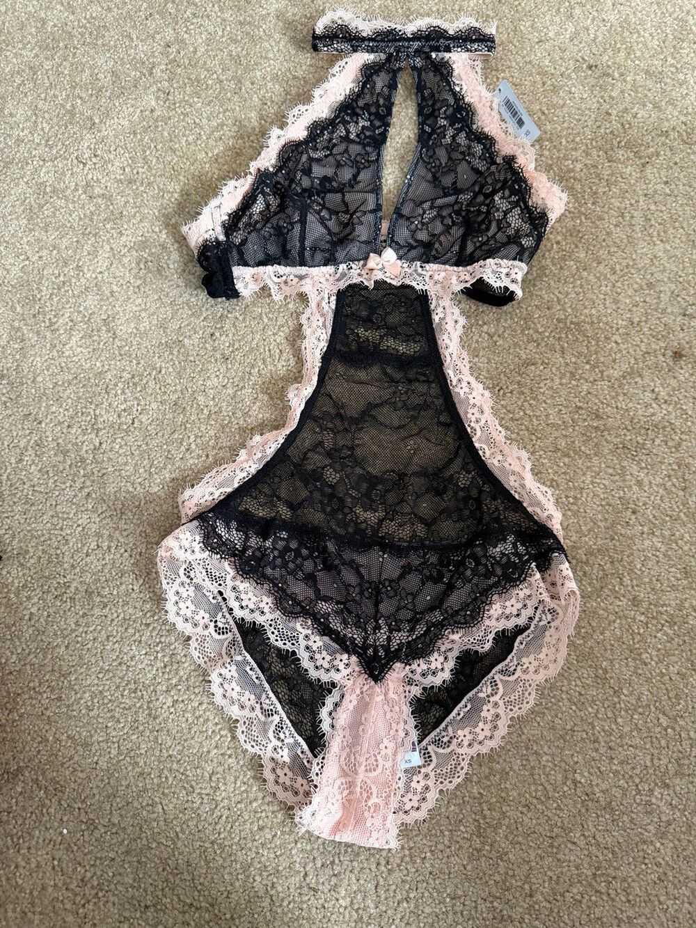 Adore Me Black & Pink One Piece Lingerie Set NWT XS